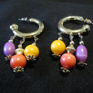Vintage 80s Colorful Bead Dangle Earrings